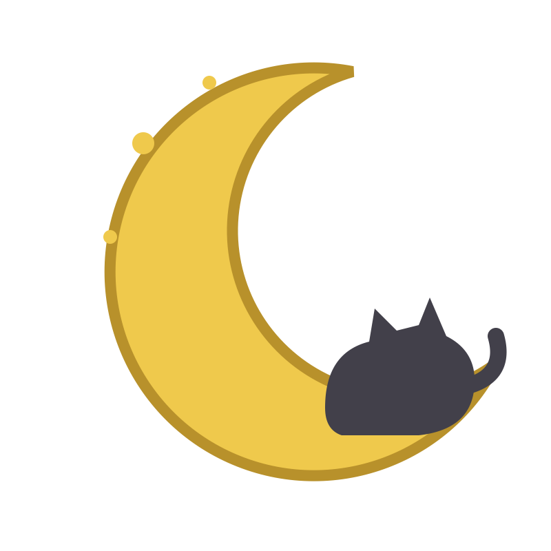 三日月と猫のフリー素材イラスト